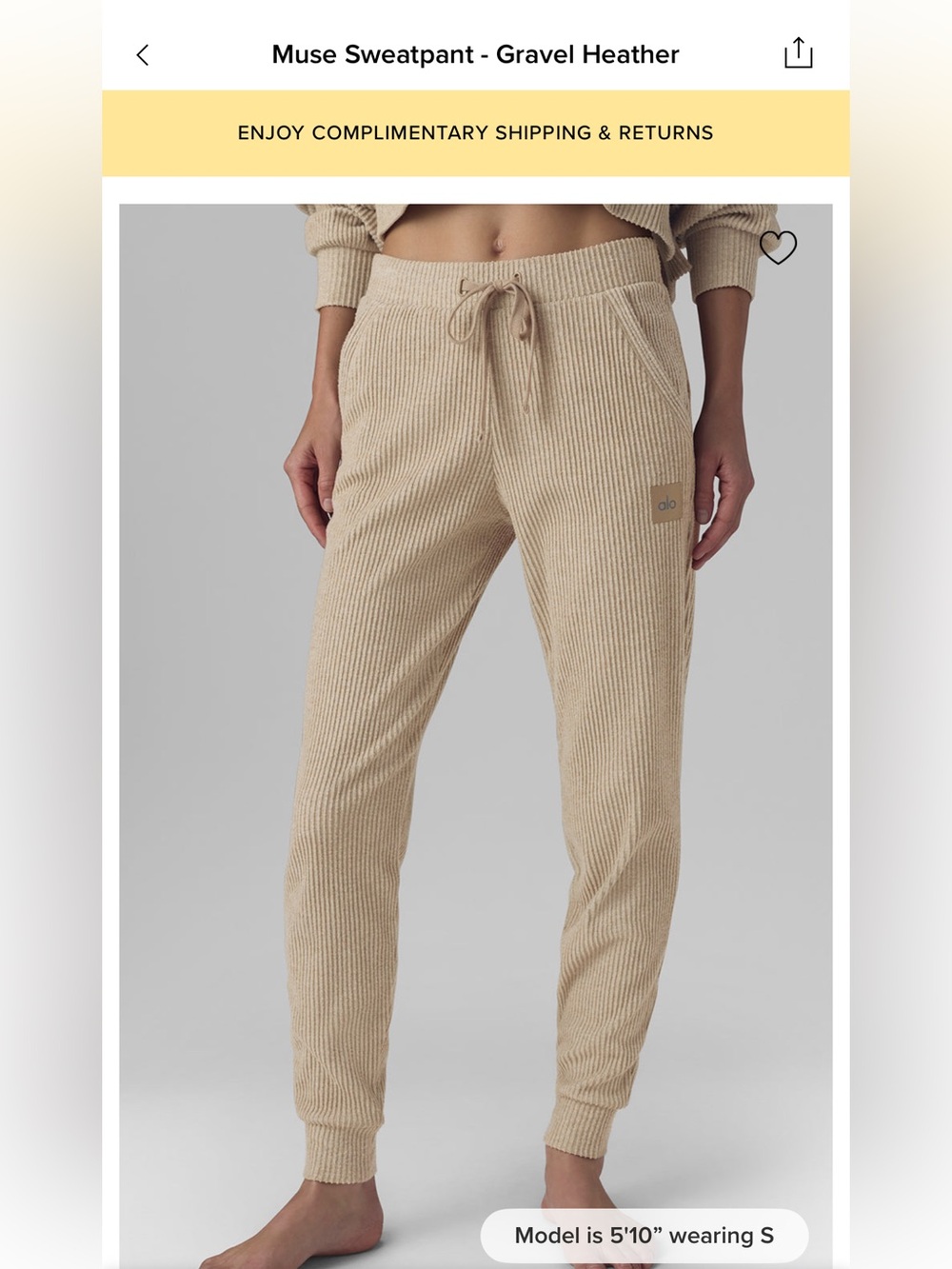 ALO Muse Sweatpant Johger Gravel Heather Ribbed